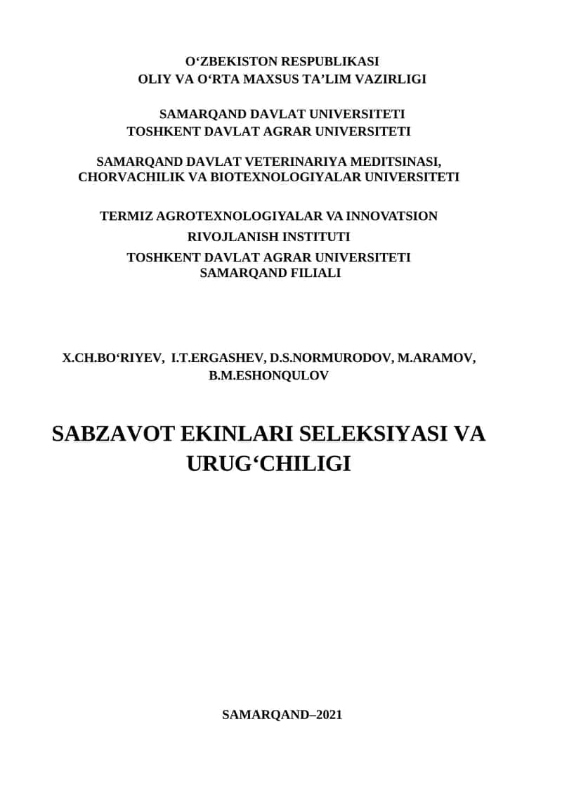 Sabzavot Ekinlari Selektsiyasi va Urug'chiligi
