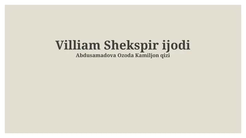 Villiam Shekspir ijodi