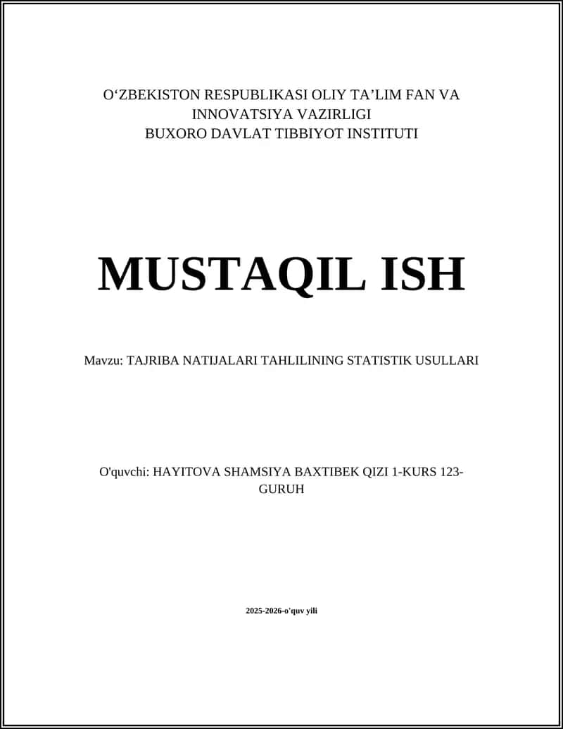 TAJRIBA NATIJALARI TAHLILINING STATISTIK USULLARI