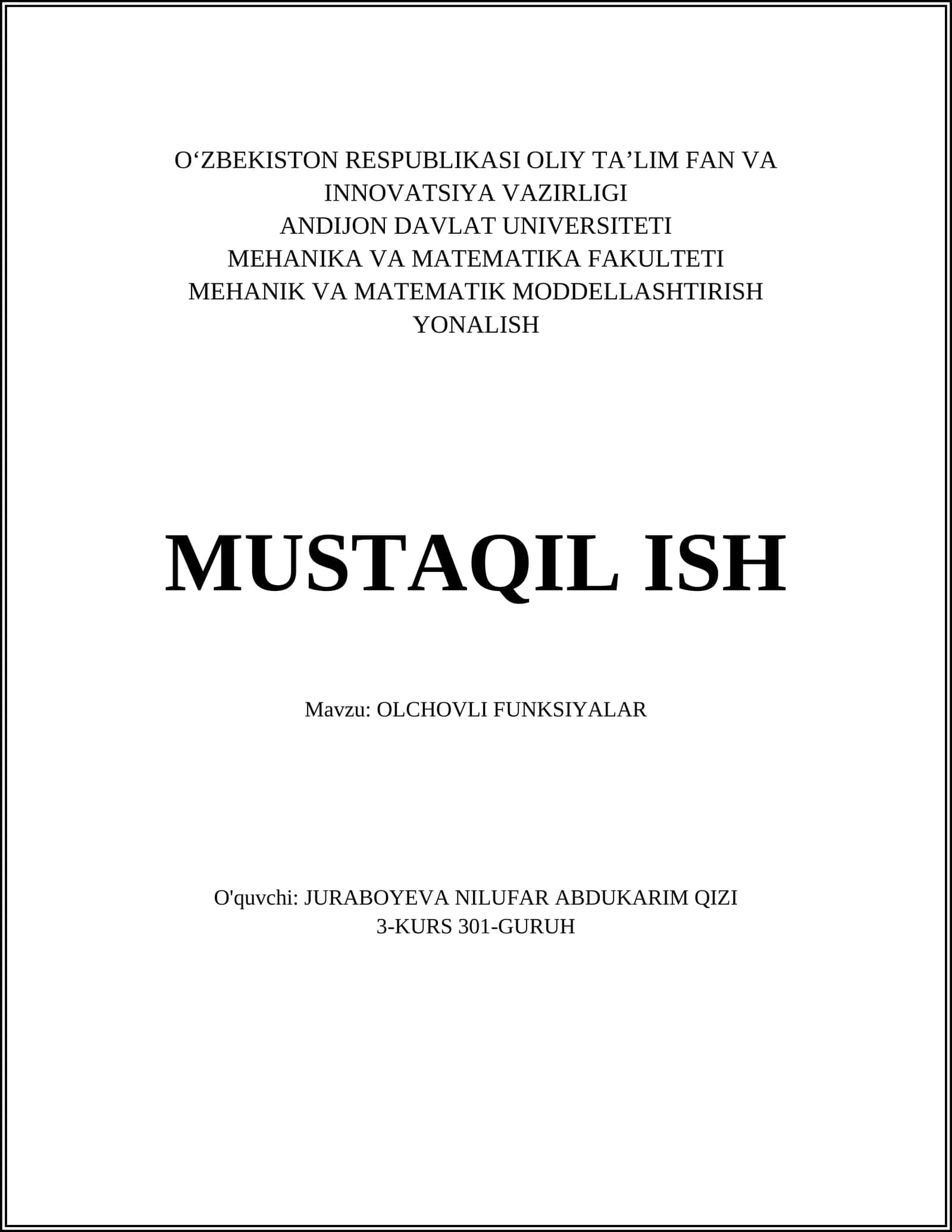 OLCHOVLI FUNKSIYALAR