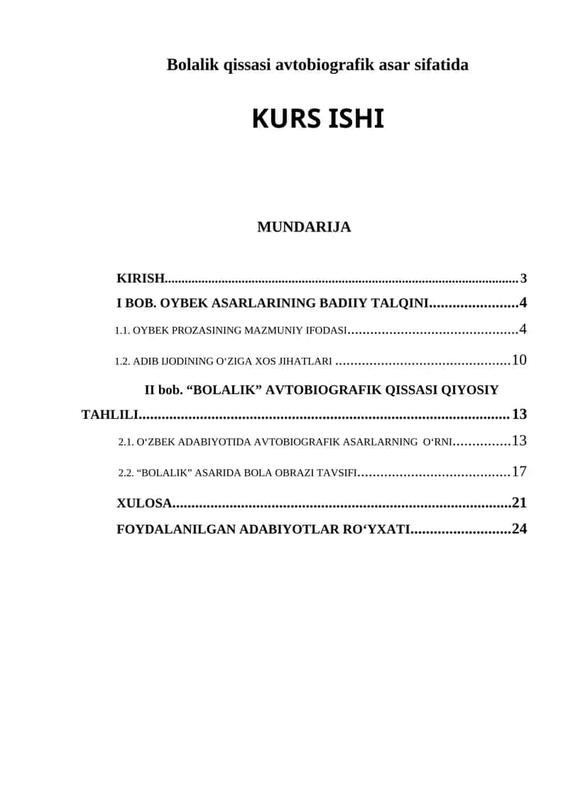 Bolalik qissasi avtobiografik asar