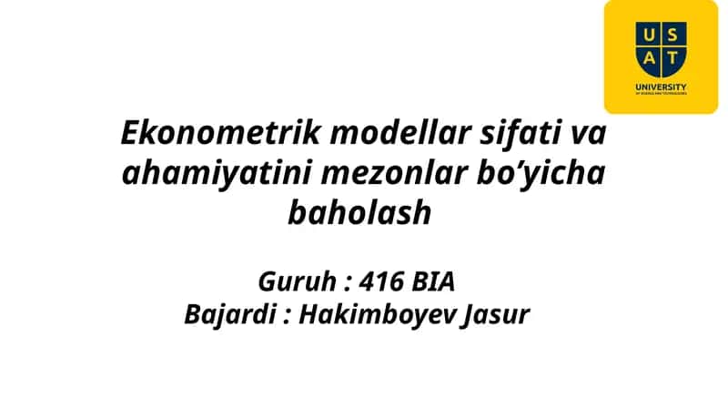 Ekonometrik modellar sifati va ahamiyatini mezonlar bo‘yicha baholash