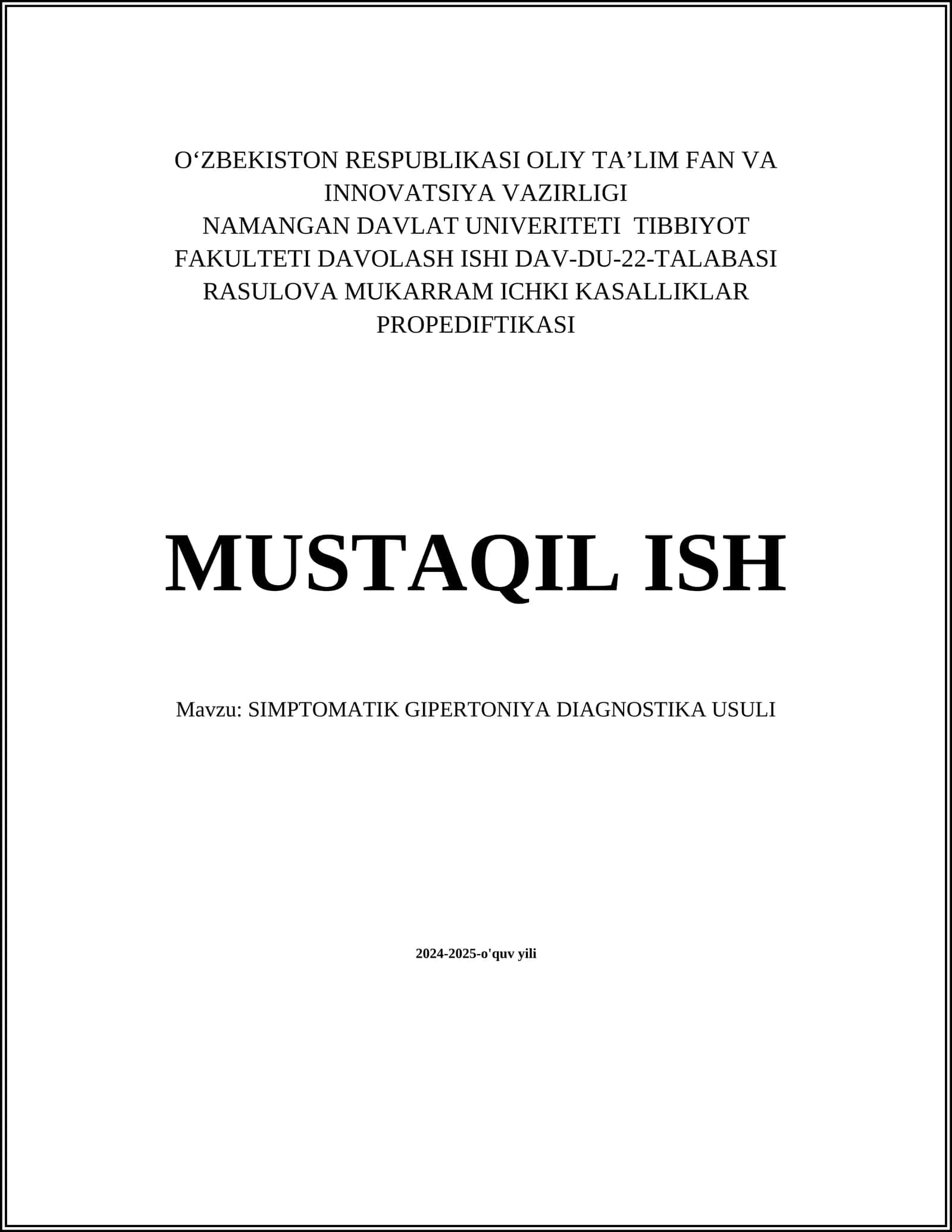 SIMPTOMATIK GIPERTONIYA DIAGNOSTIKA USULI