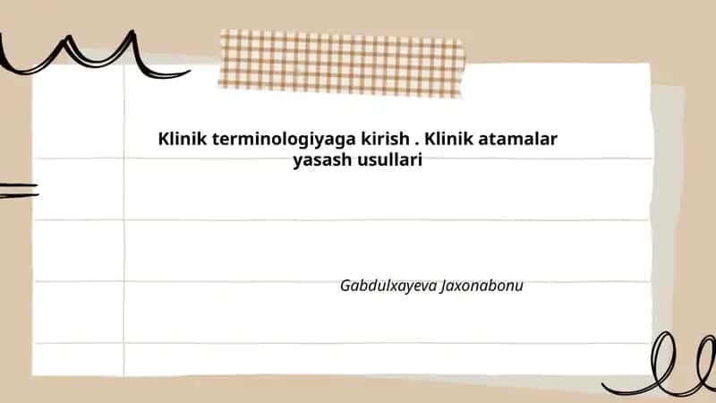 Klinik terminologiyaga kirish. Klinik atamalar yasash usullari