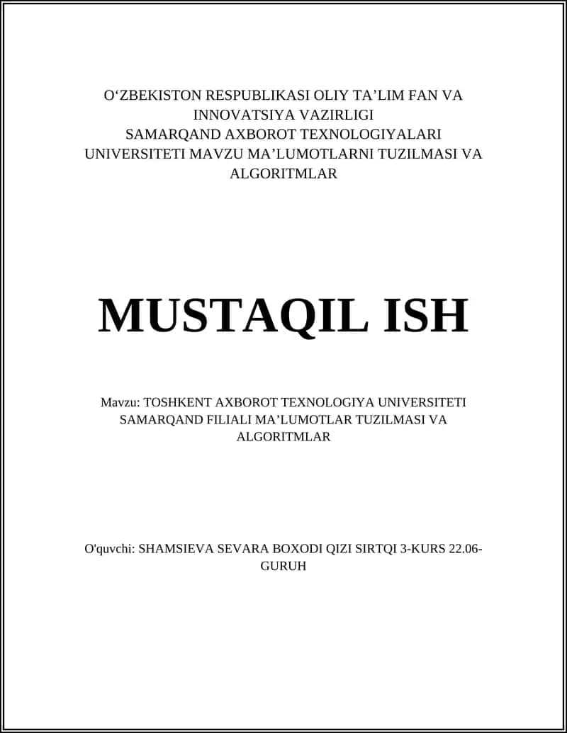 Ma'lumotlarni Tuzilmasi va Algoritmalar