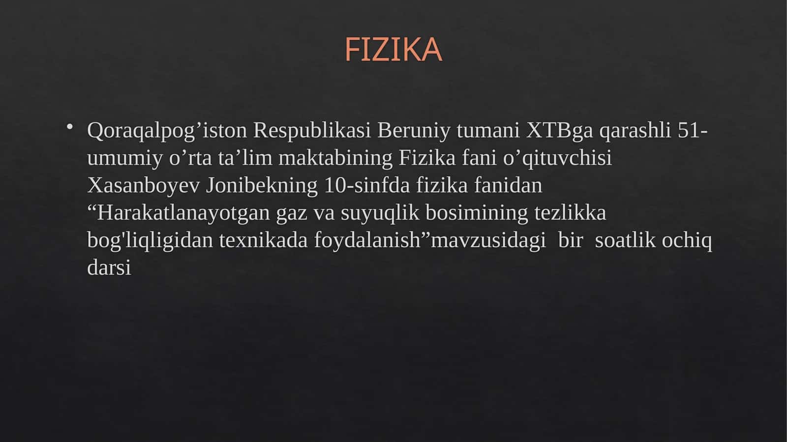 10-sinf Fizika Harakatlanayotgan gazlar va suyuqliklarda bosimning tezlikka bog'liqligidan texnikada foydalanish