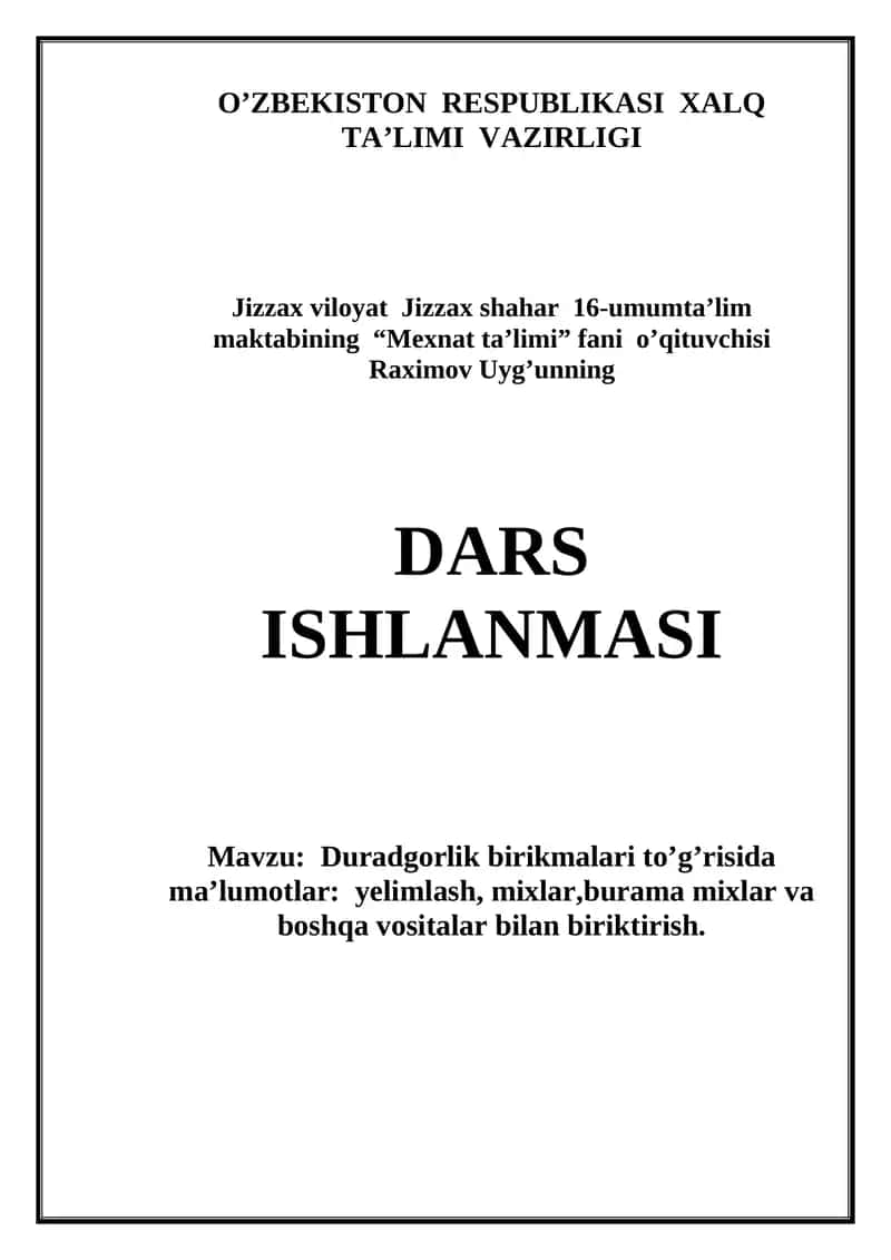 Duradgorlik birikmalari to’g’risida ma’lumotlar