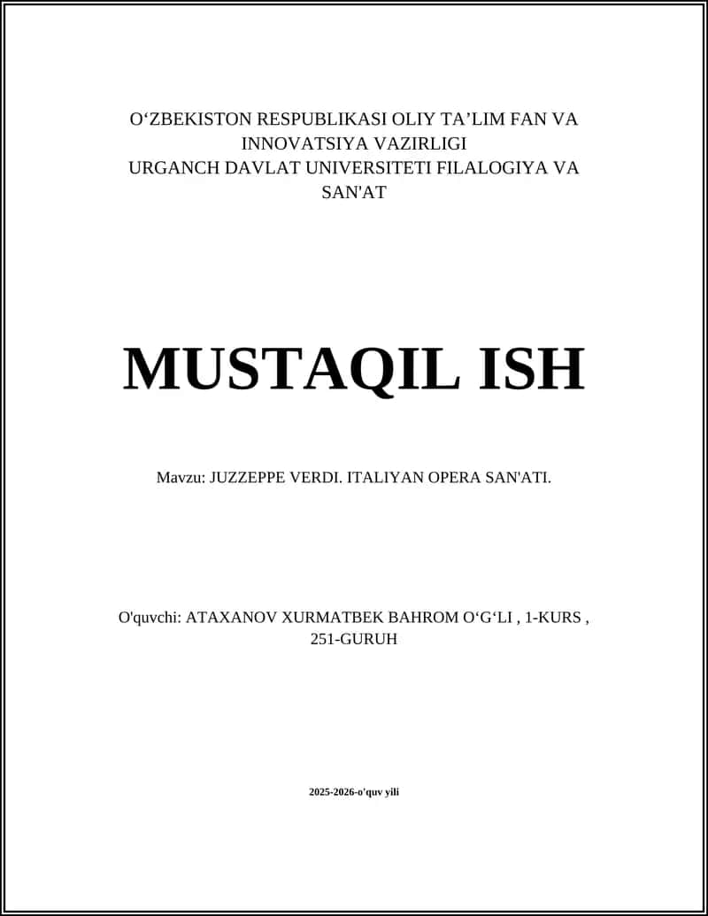 JUZZEPPE VERDI. ITALIYAN OPERA SAN'ATI