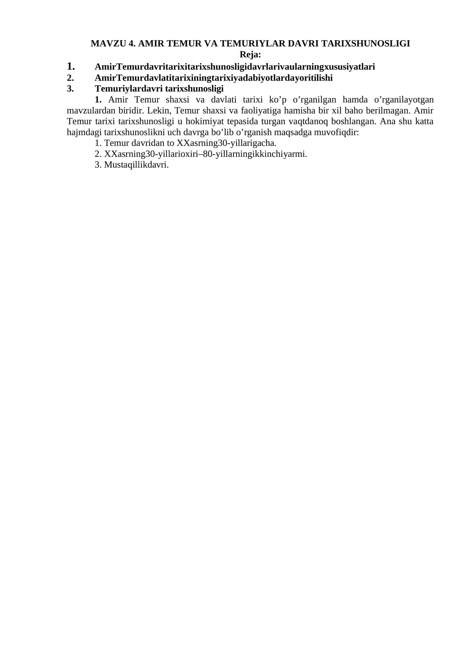 AMIR TEMUR VA TEMURIYLAR DAVRI TARIXSHUNOSLIGI