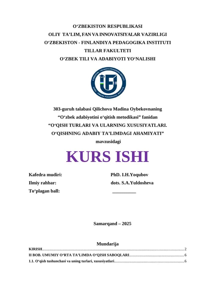 O‘zbek adabiyotini o‘qitish metodikasi