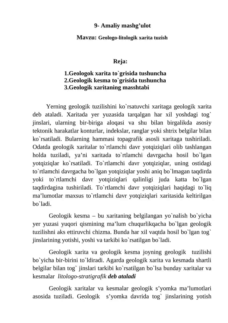 Geologo-litologik xarita tuzish