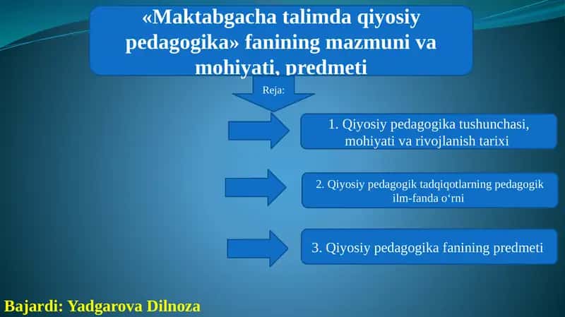 «Maktabgacha talimda qiyosiy pedagogika» fanining mazmuni va mohiyati, predmeti