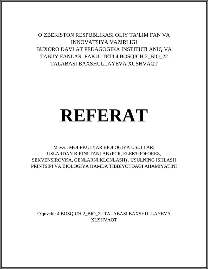 PCR usulining ishlash printsipi va termal sikllar bosqichlari
