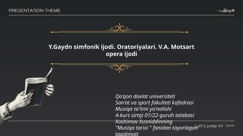 Y.Gaydn simfonik ijodi. Oratoriyalari. V.A. Motsart opera ijodi