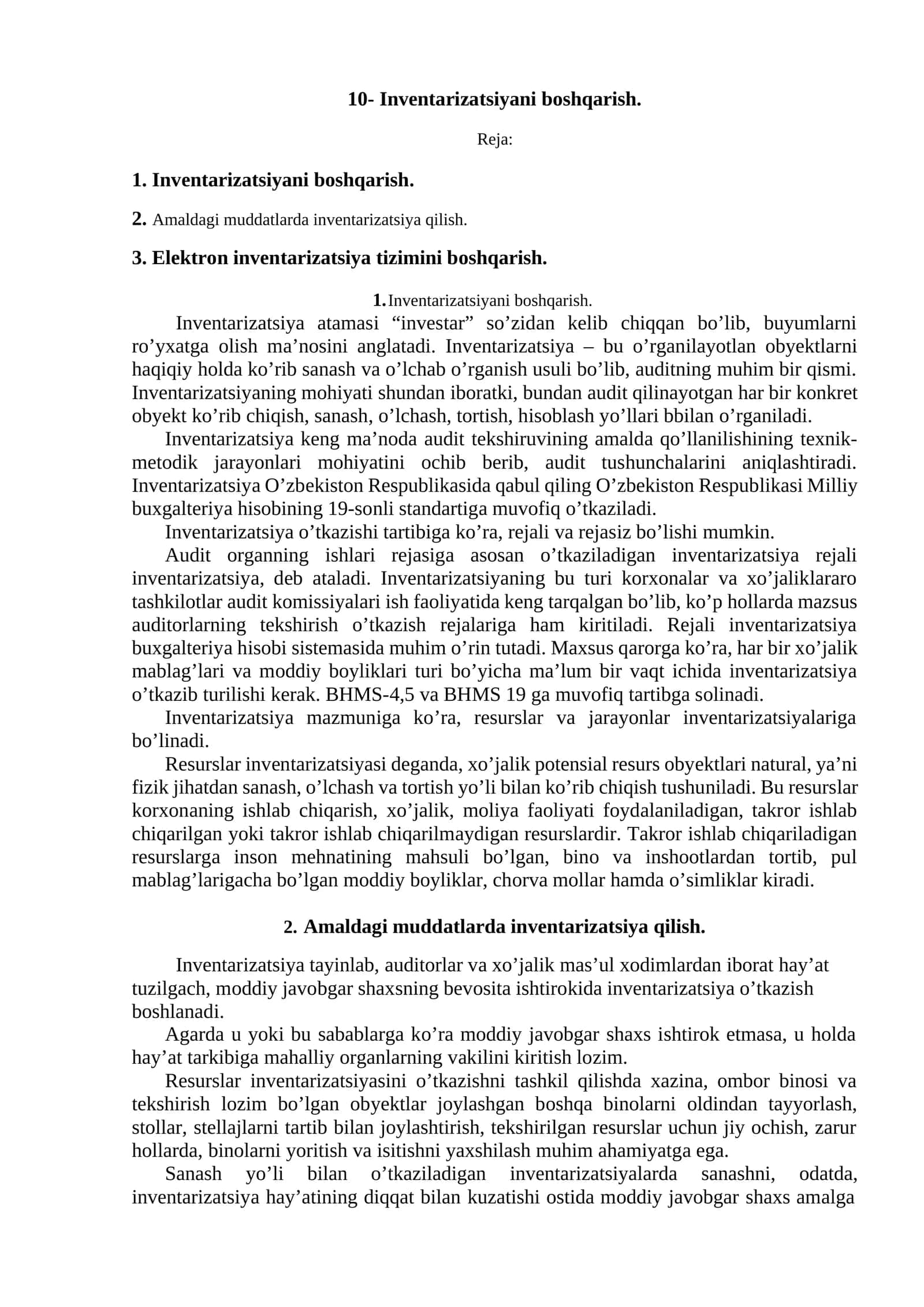 Inventarizatsiyani boshqarish