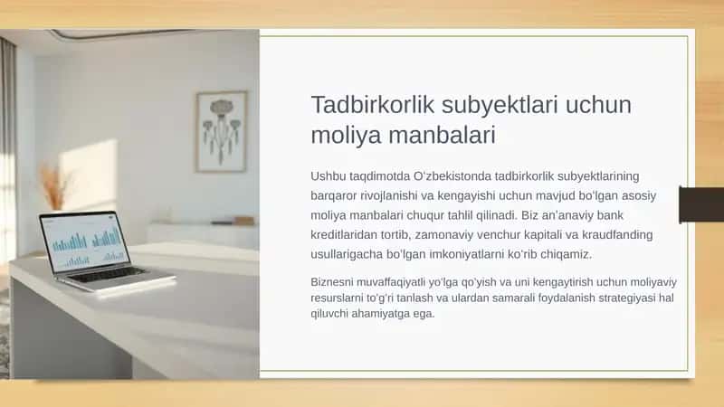 Tadbirkorlik subyektlari uchun moliya manbalari slayd