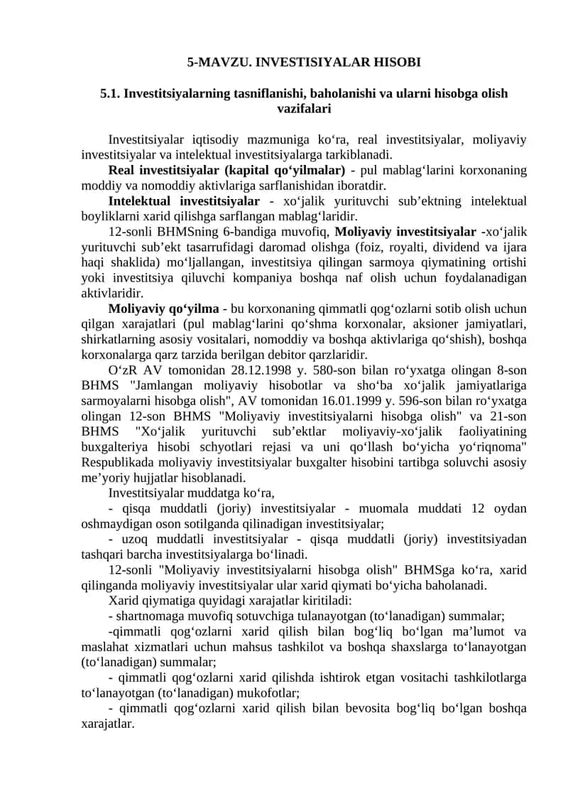 Investisiyalar hisobi
