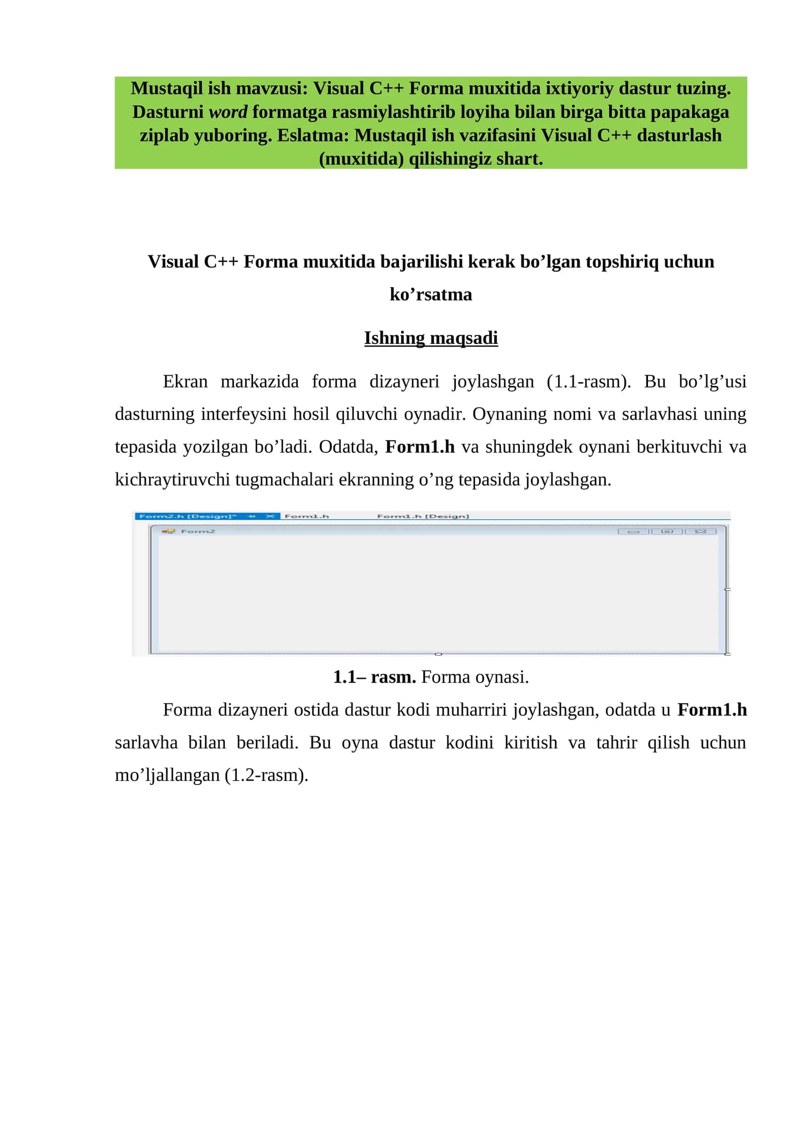 Visual C++ Forma muxitida ixtiyoriy dastur tuzing