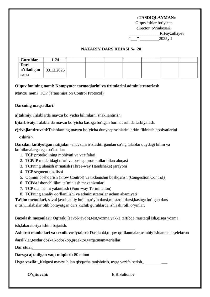 Kompyuter tarmoqlarini va tizimlarini administratorlash