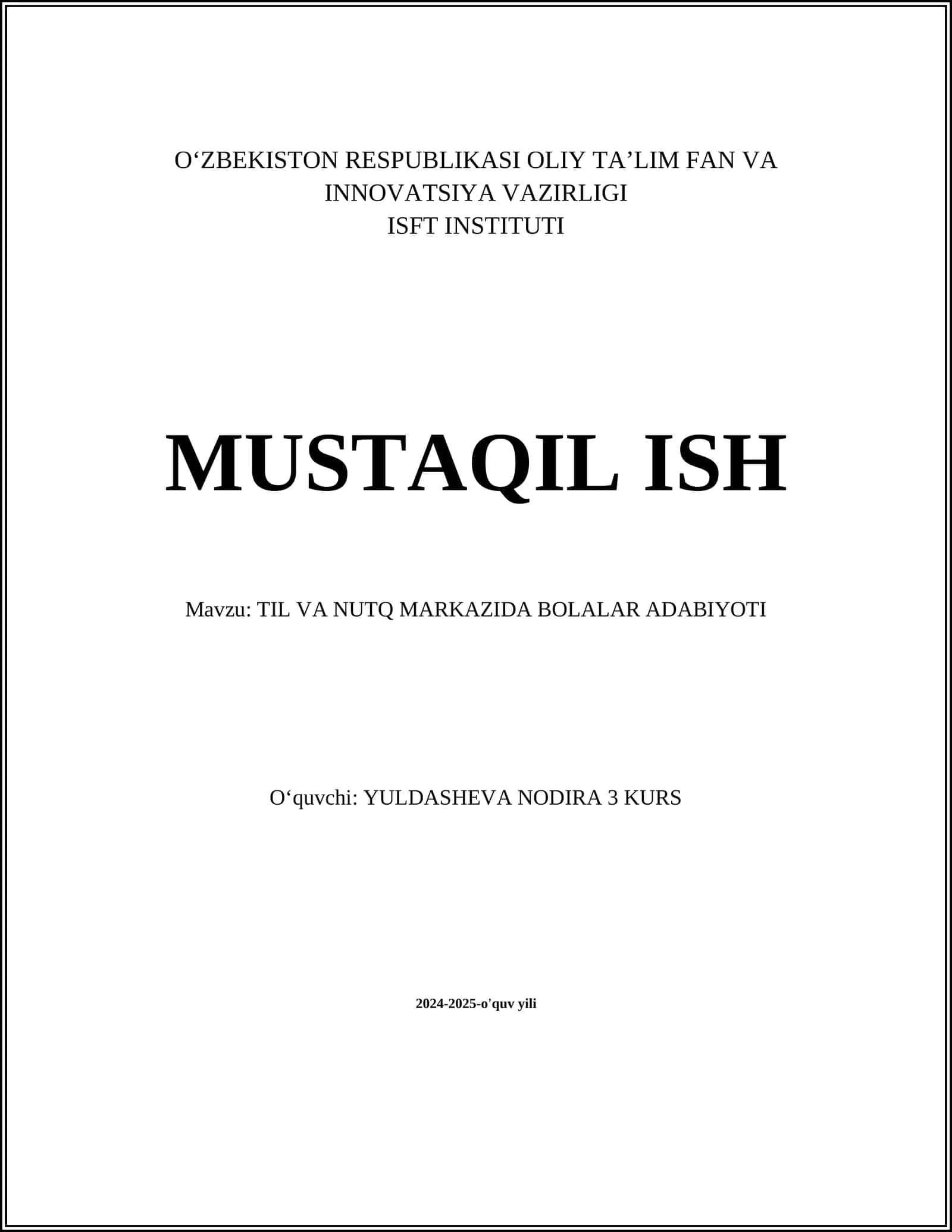 TIL VA NUTQ MARKAZIDA BOLALAR ADABIYOTI