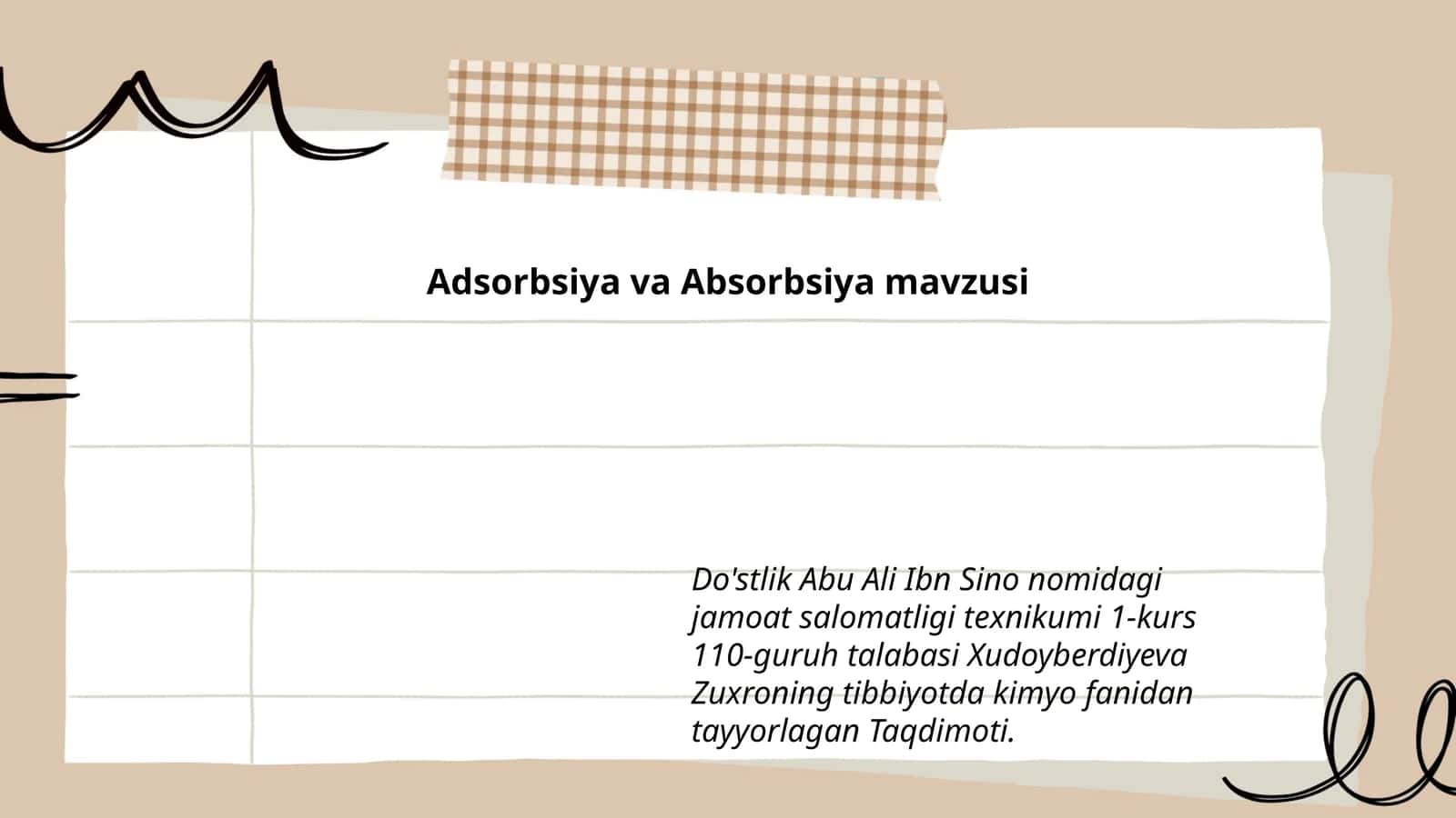 Adsorbsiya va Absorbsiya mavzusi