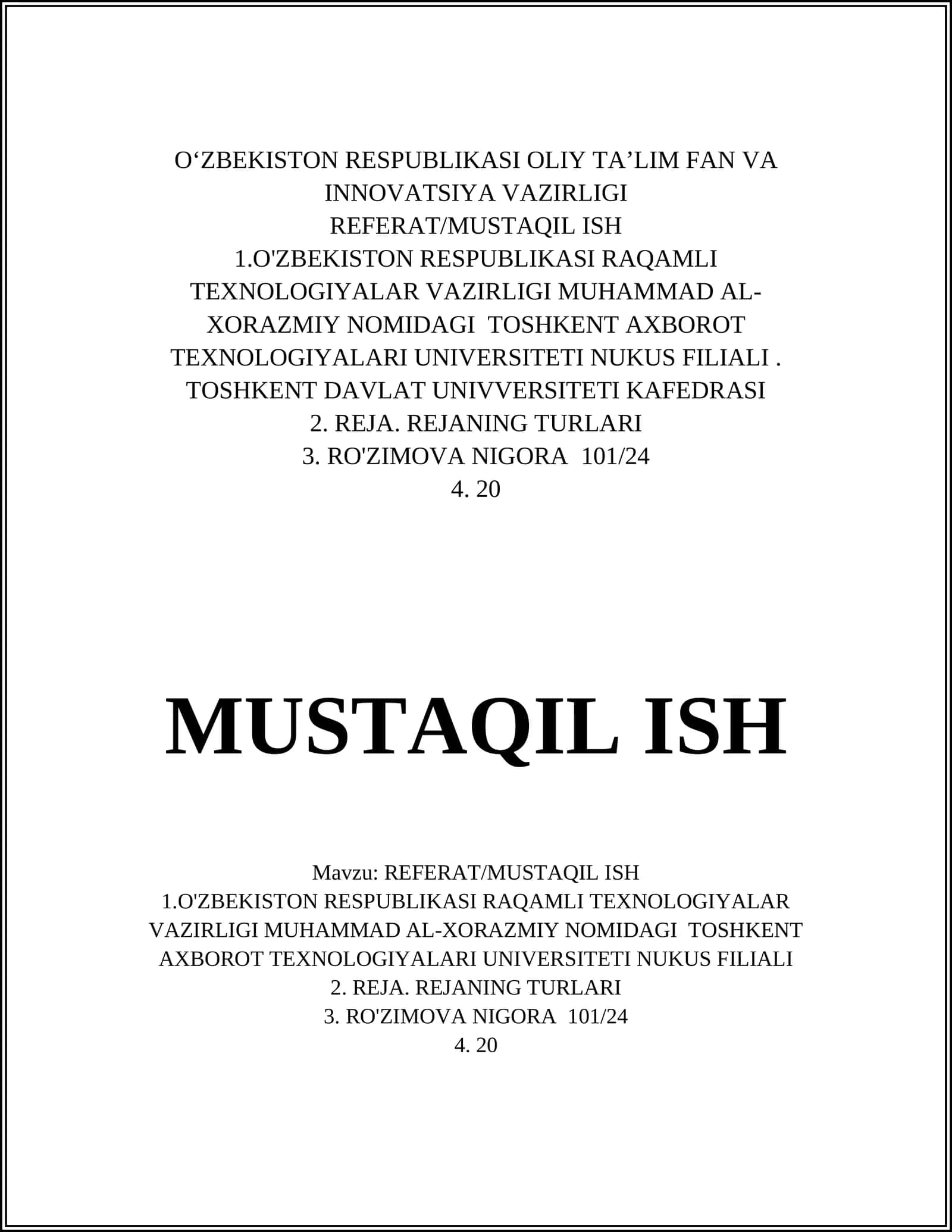 REFERAT/MUSTAQIL ISH