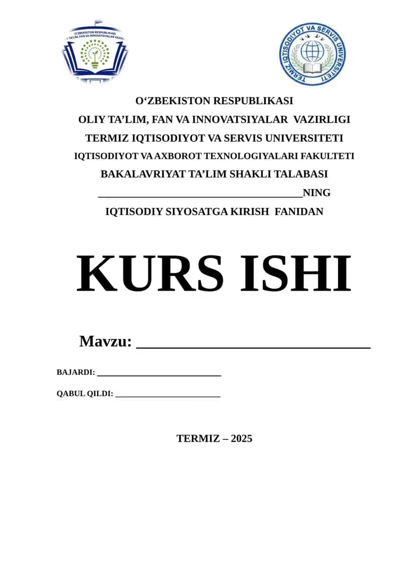 IQTISODIY SIYOSATGA KIRISH FANIDAN KURS ISHI