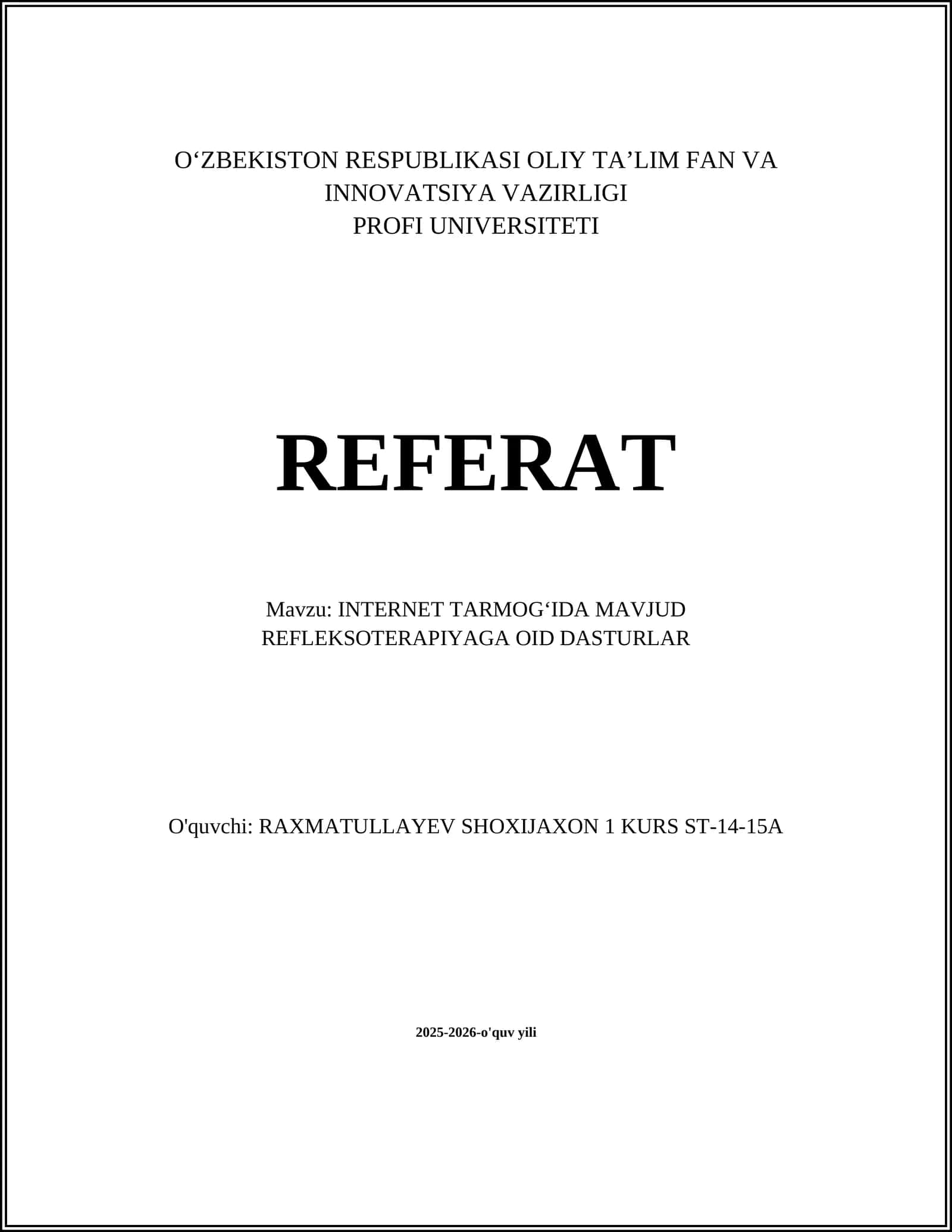 INTERNET TARMOGʻIDA MAVJUD REFLEKSOTERAPIYAGA OID DASTURLAR
