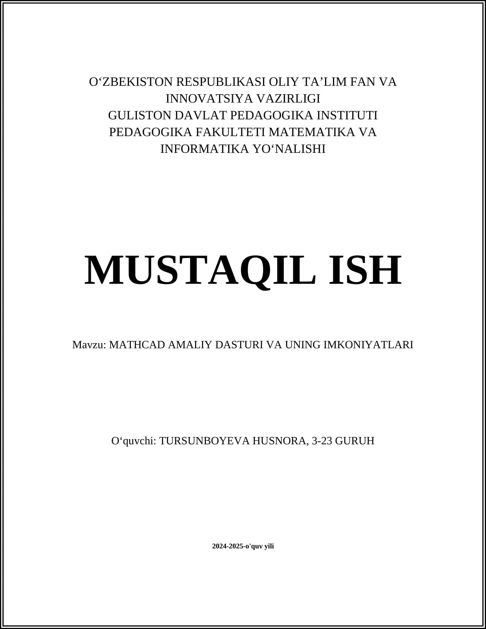 Mathcad Amaliy Dasturi va Uning Imkoniyatlari