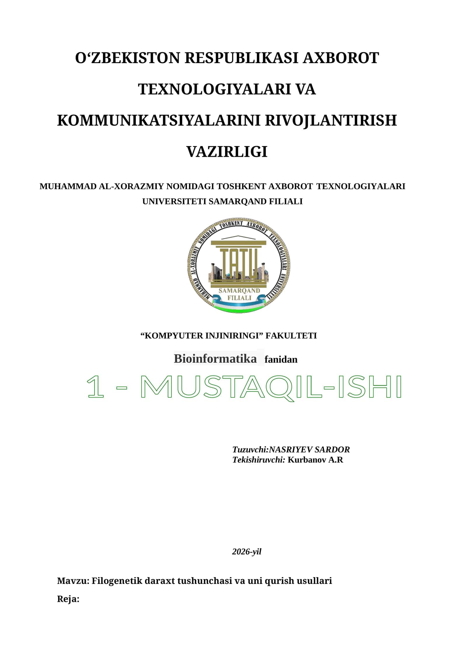 Filogenetik daraxt tushunchasi va uni qurish usullari