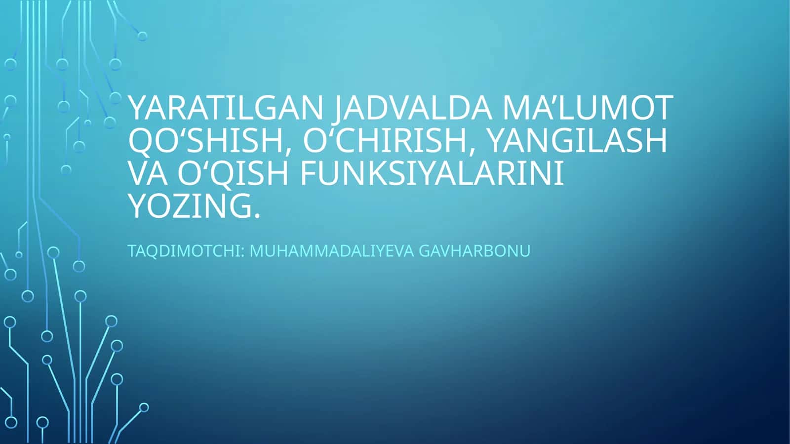Ma'lumotlar Bazasi bilan CRUD amallar (CRUD Operations with Database)