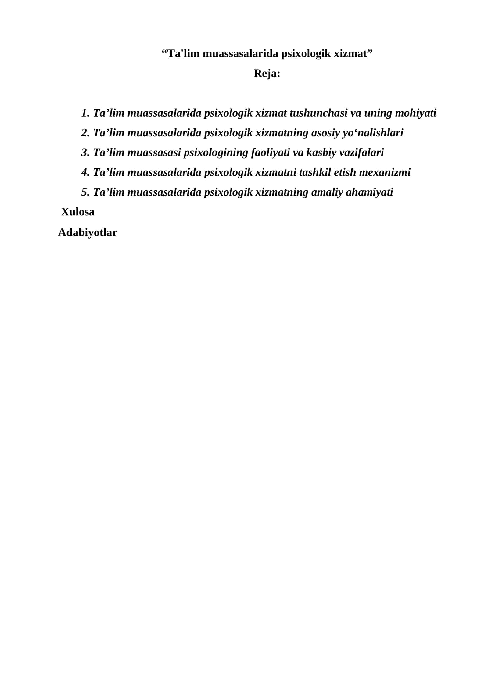 Ta'lim muassasalarida psixologik xizmat