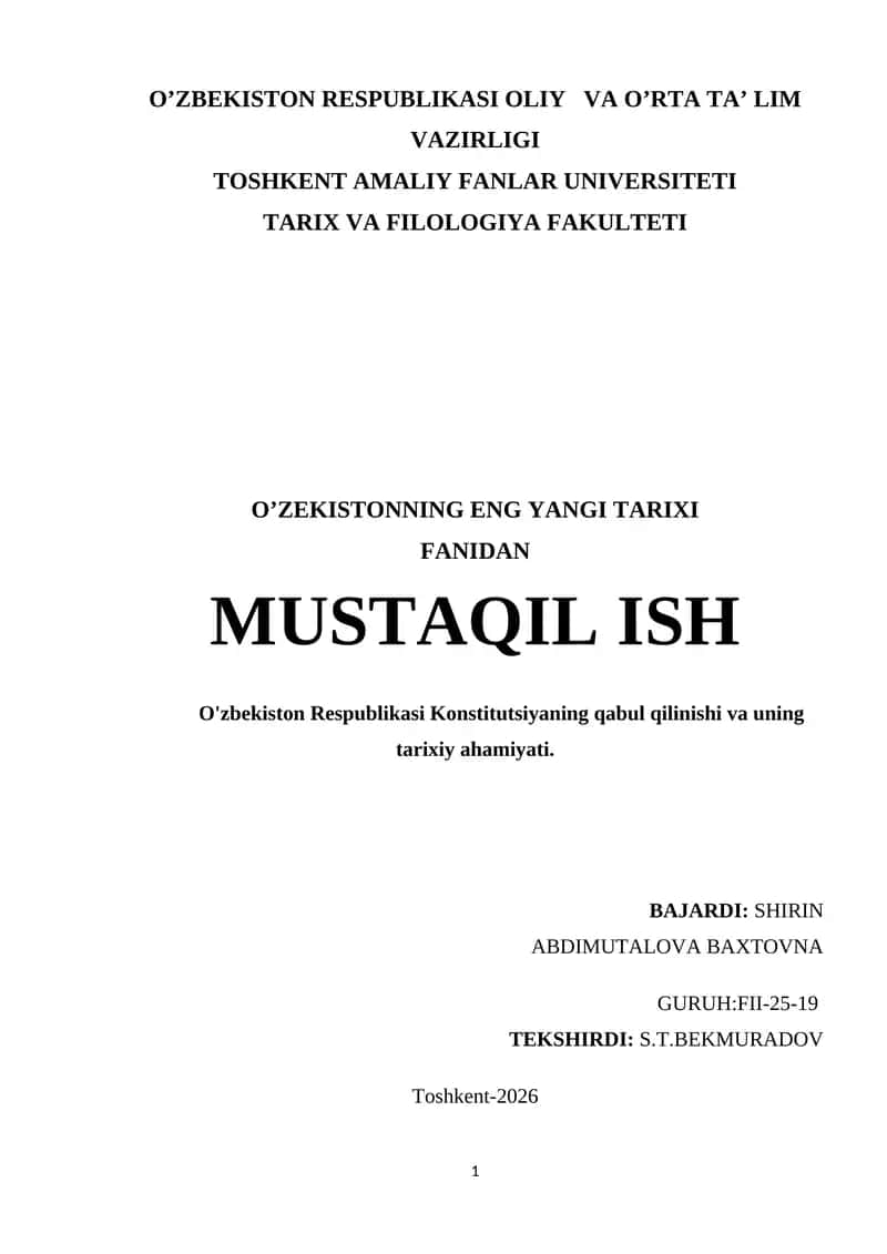 O'zbekiston Respublikasi Konstitutsiyasi