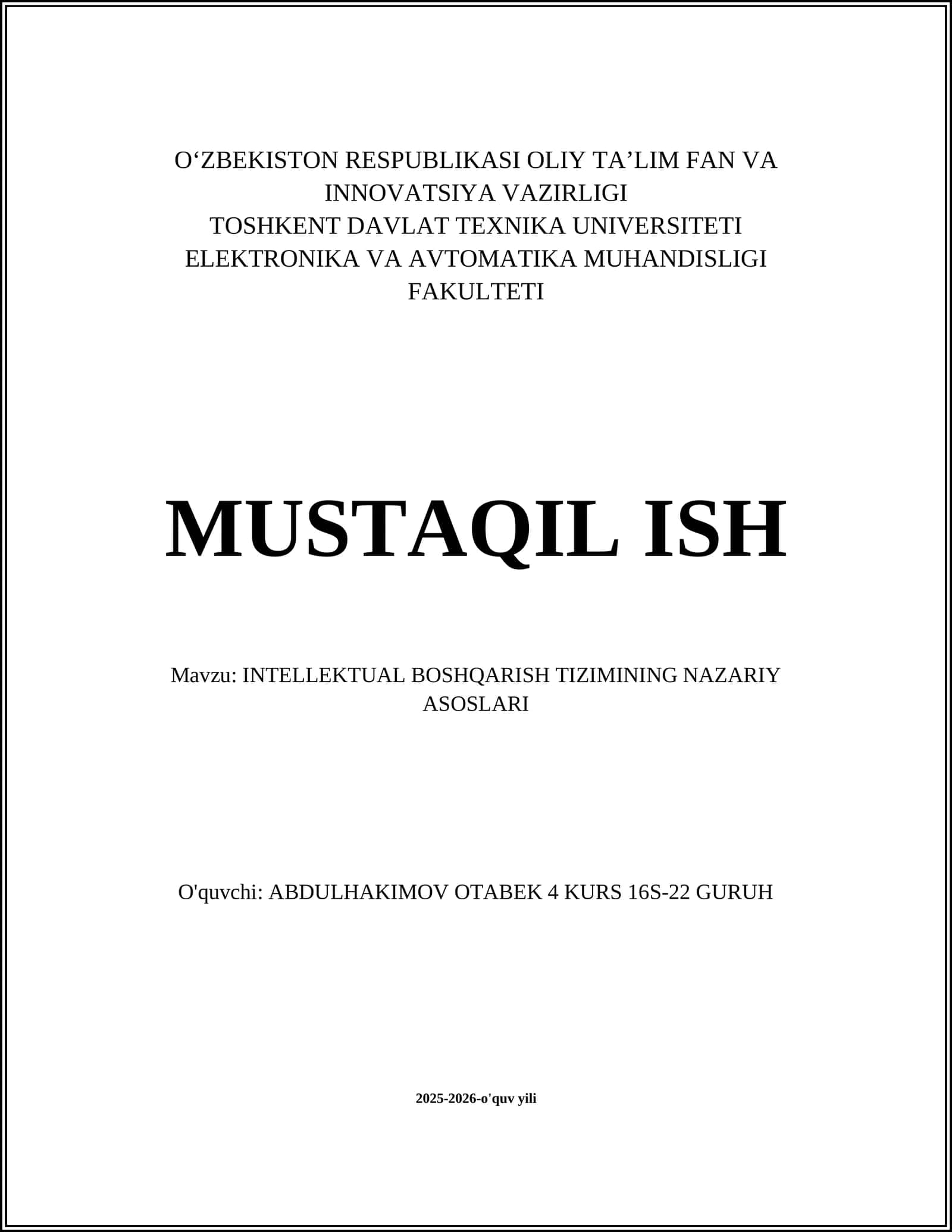 INTELLEKTUAL BOSHQARISH TIZIMINING NAZARIY ASOSLARI