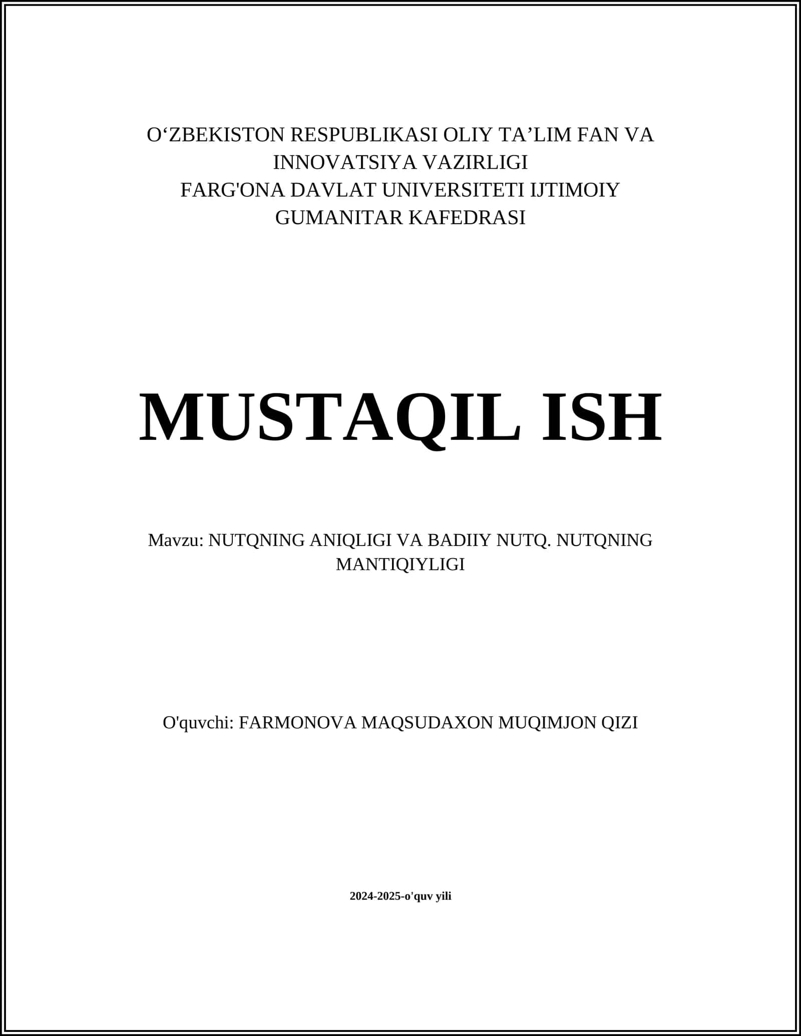 NUTQNING ANIQLIGI VA BADIIY NUTQ. NUTQNING MANTIQIYLIGI