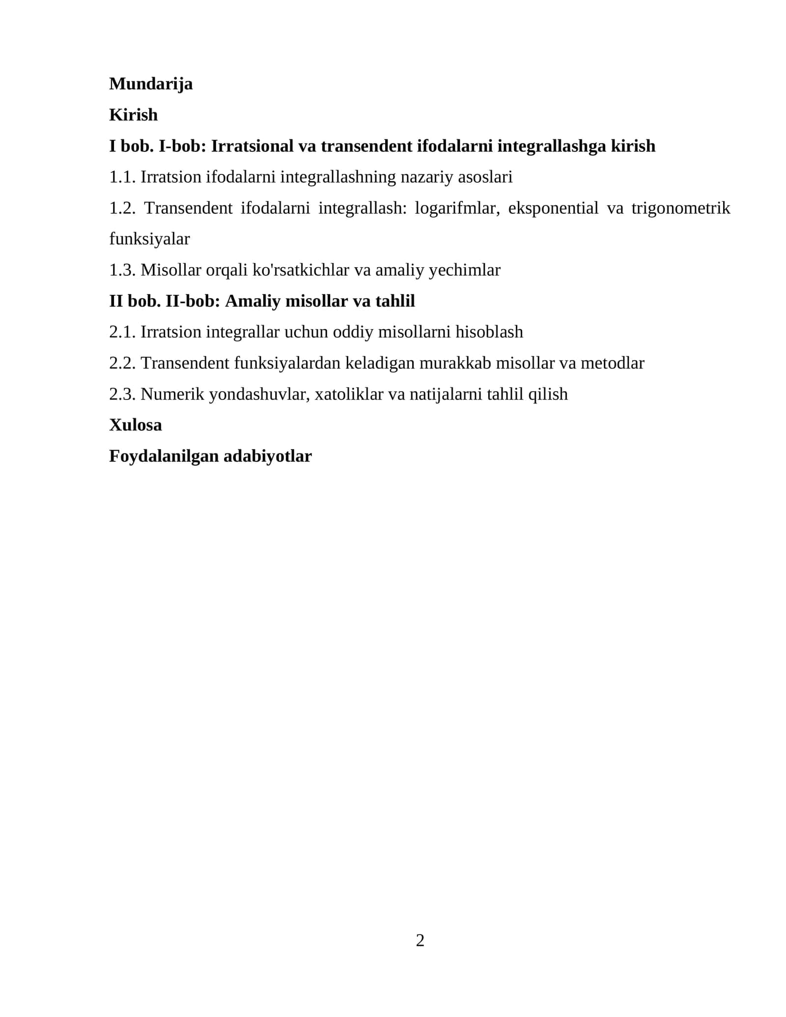 Irratsional va transendent ifodalarni integrallashga (KURS ISHI)