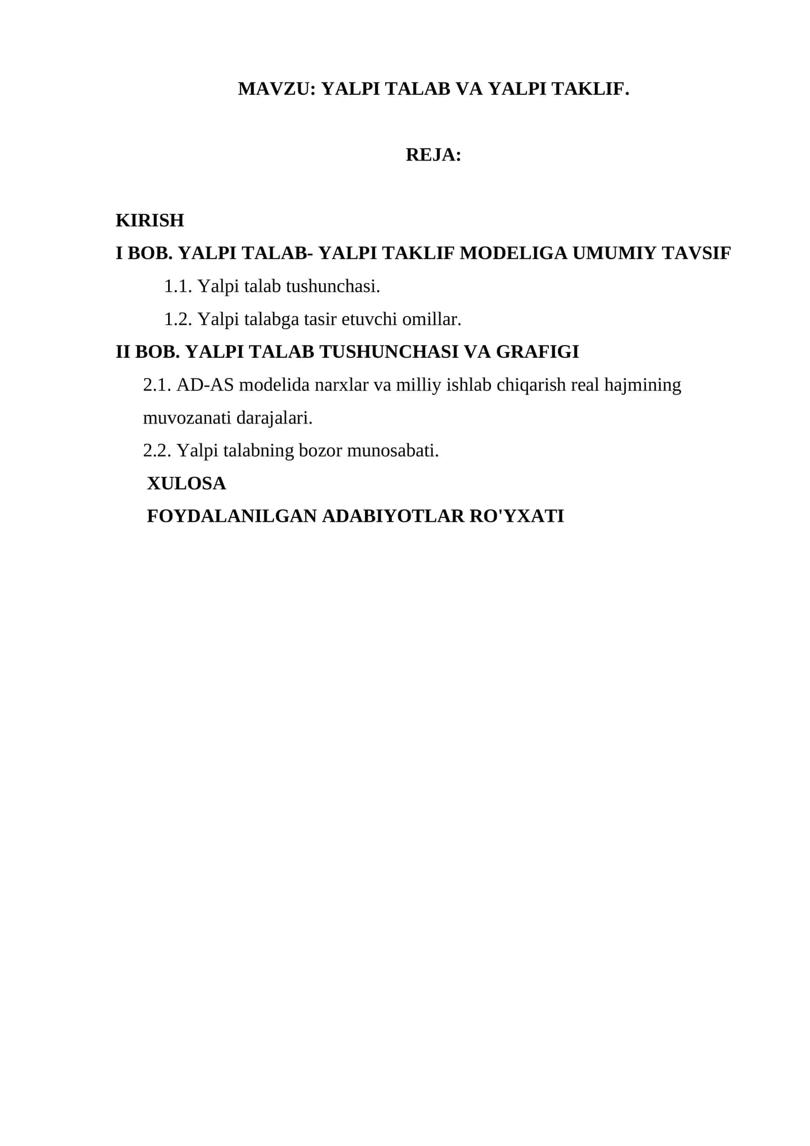 YALPI TALAB VA YALPI TAKLIF