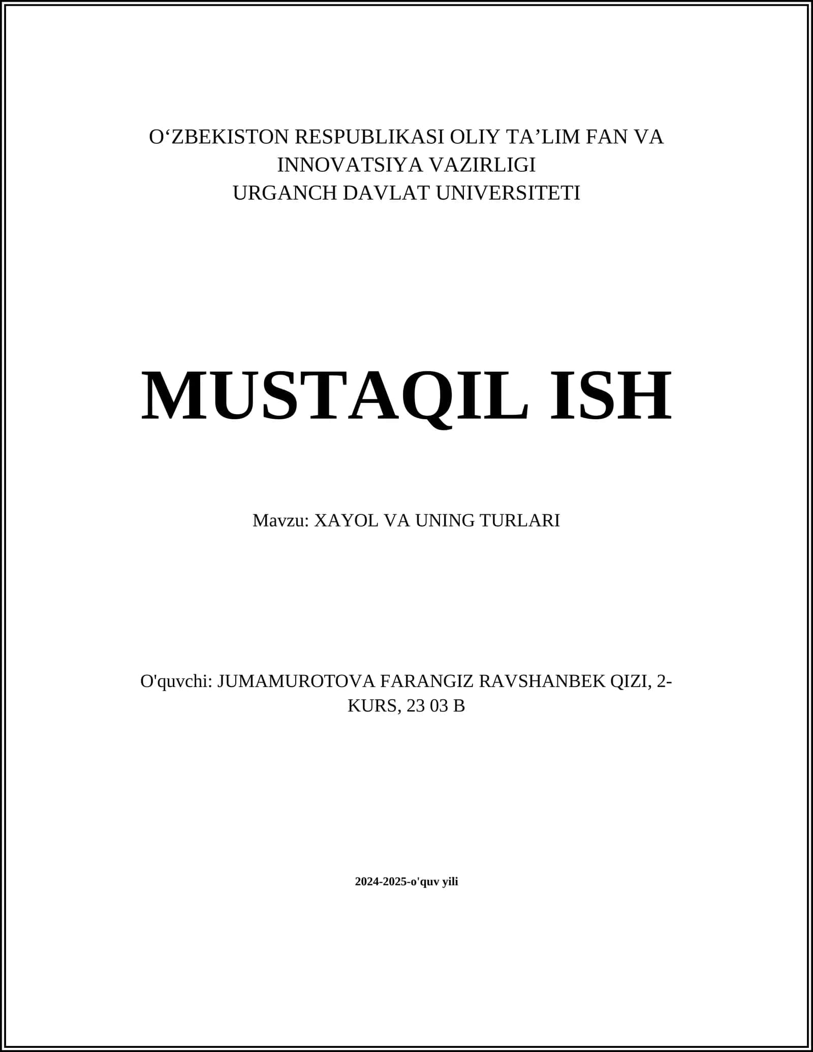 XAYOL VA UNING TURLARI