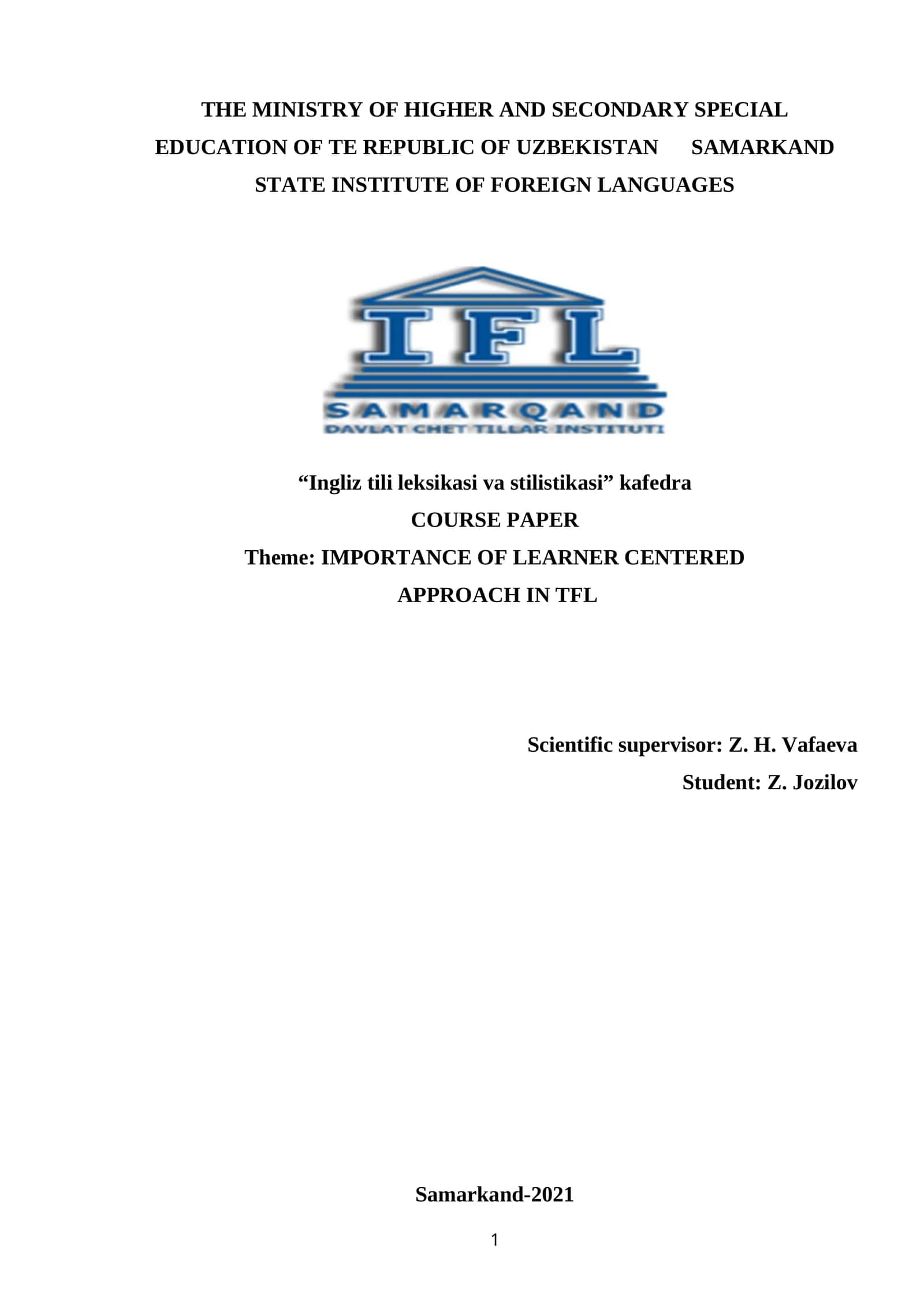IMPORTANCE OF LEARNER CENTERED APPROACH IN TFL
