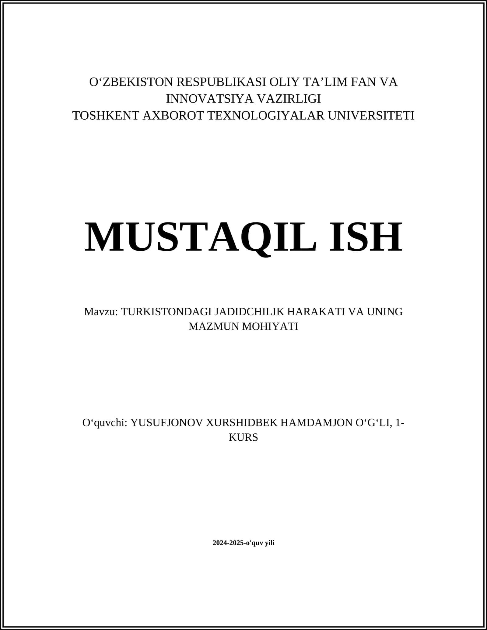TURKISTONDAGI JADIDCHILIK HARAKATI VA UNING MAZMUN MOHIYATI