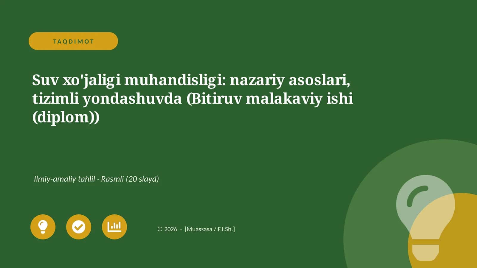 Suv xo'jaligi muhandisligi: nazariy asoslari, tizimli yondashuvda (Bitiruv malakaviy ishi (diplom))