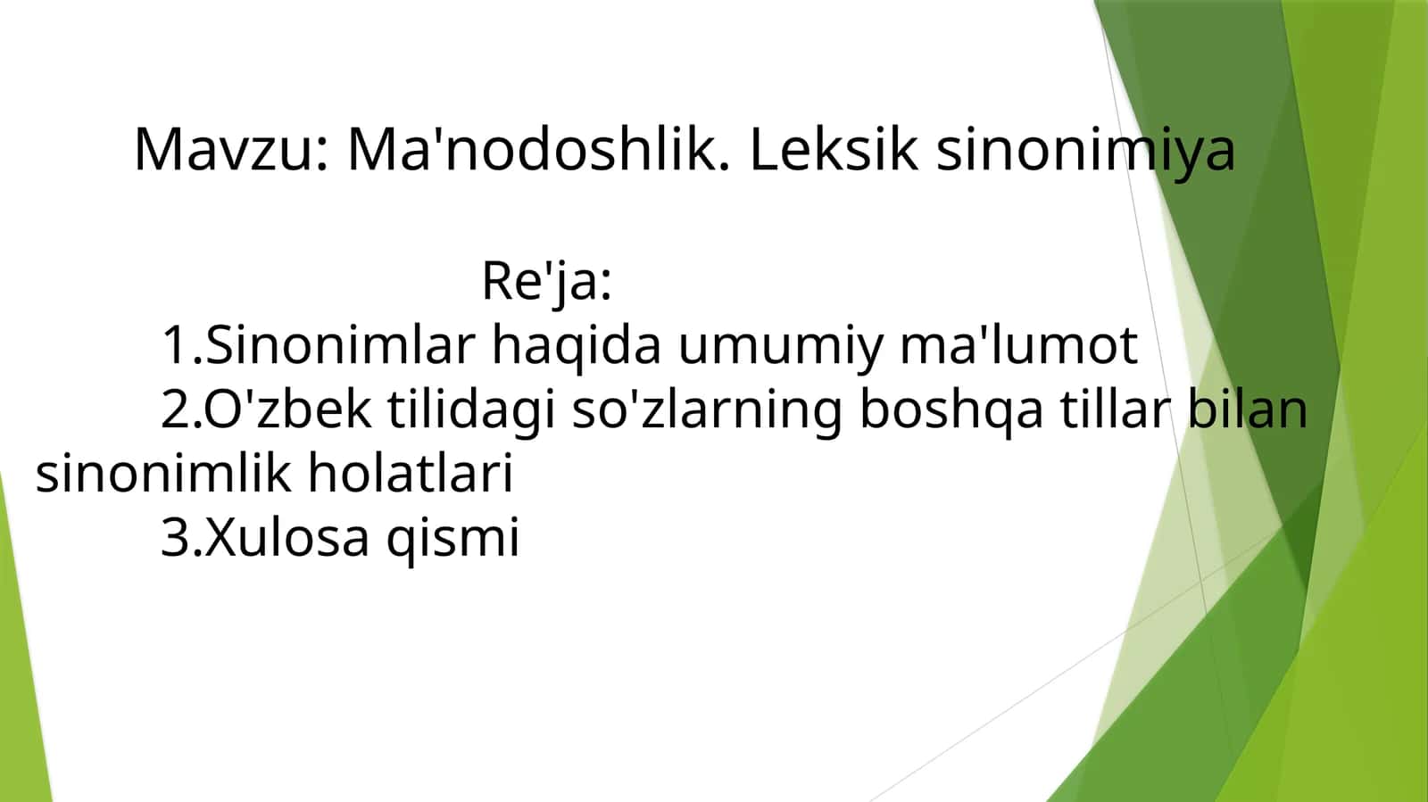 Ma'nodoshlik. Leksik sinonimiya
