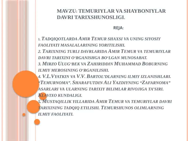 TEMURIYLAR VA SHAYBONIYLARDA VRITARIXSHUNOSLIGI