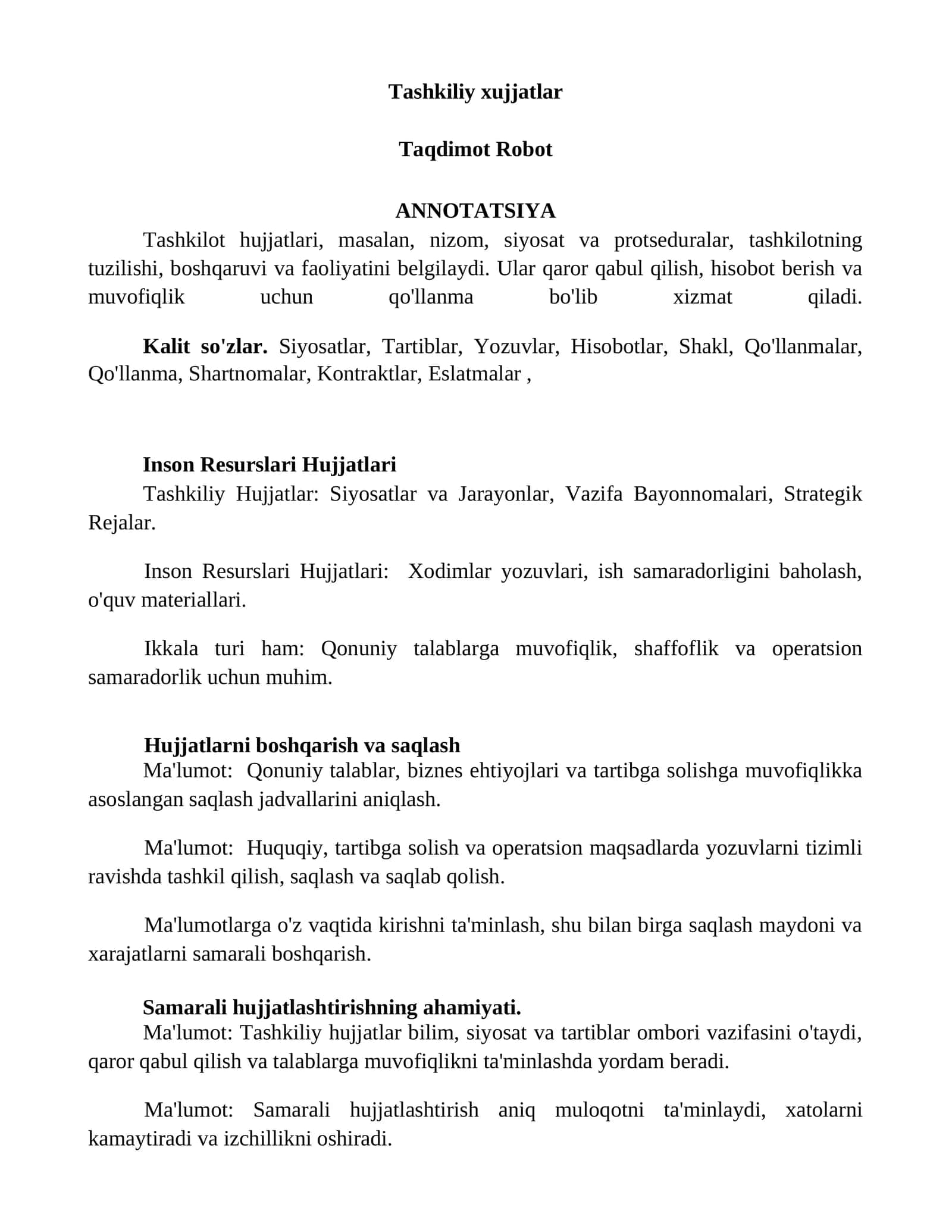 Tashkiliy xujjatlar