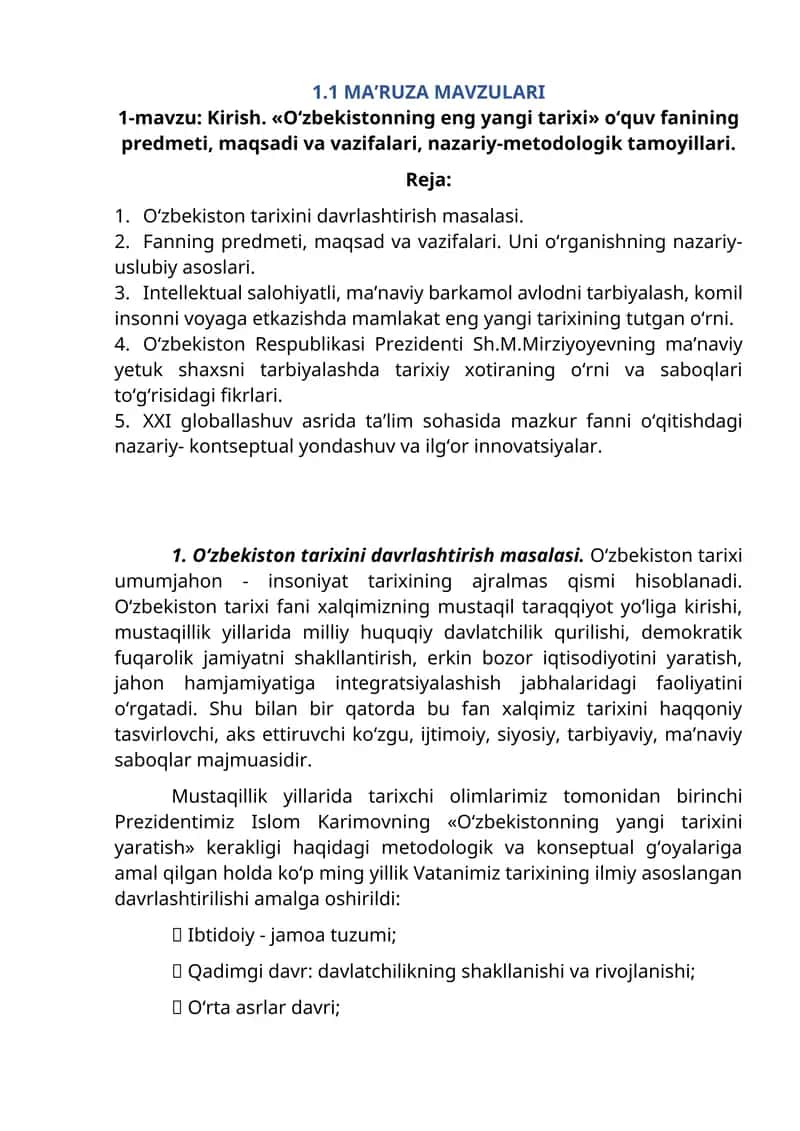 O‘zbekistonning eng yangi tarixi