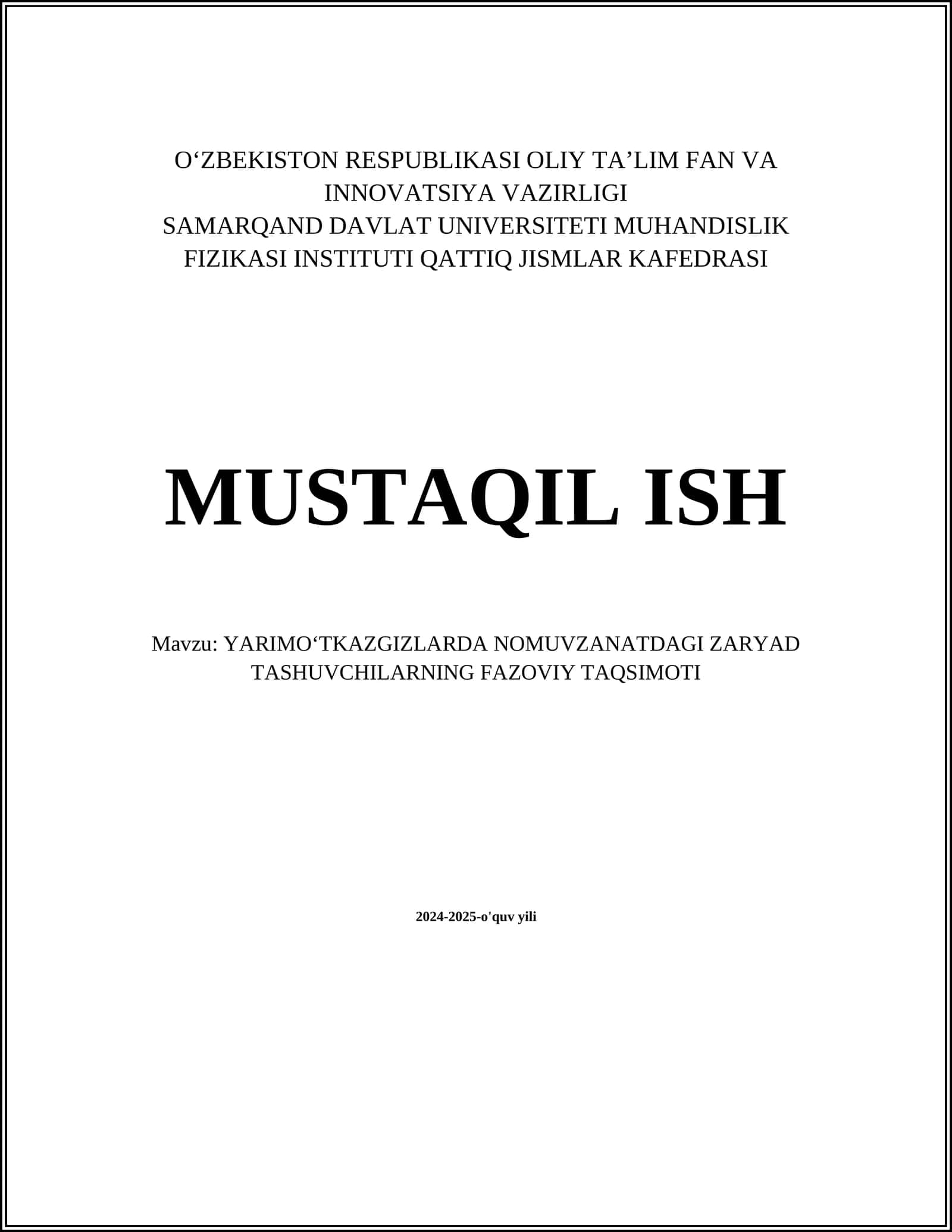 YARIMO‘TKAZGIZLARDA NOMUVZANATDAGI ZARYAD TASHUVCHILARNING FAZOVIY TAQSIMOTI