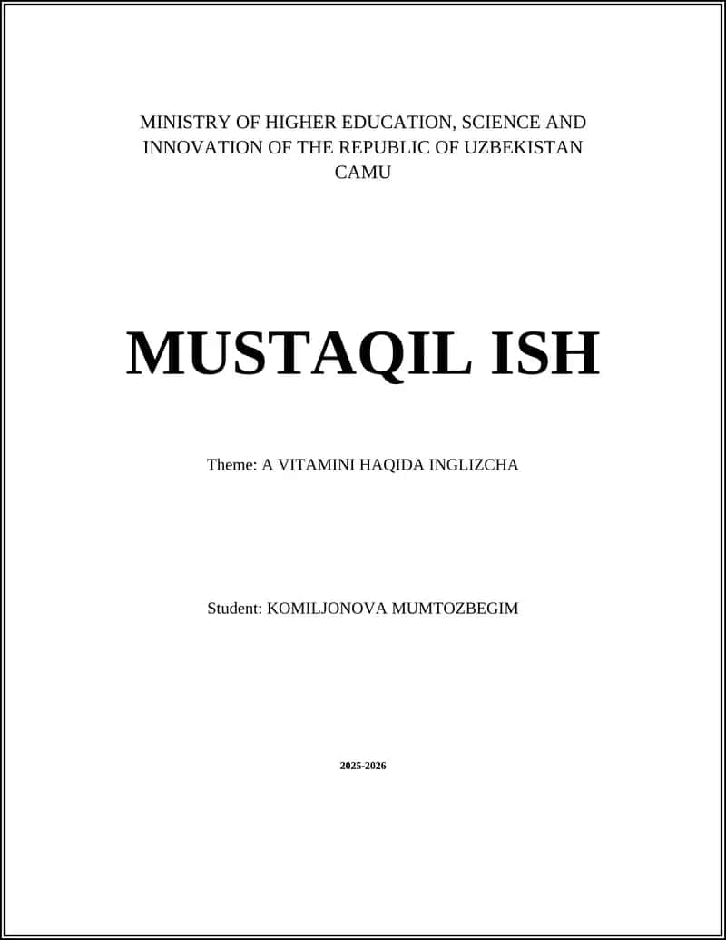 A VITAMINI HAQIDA INGLIZCHA