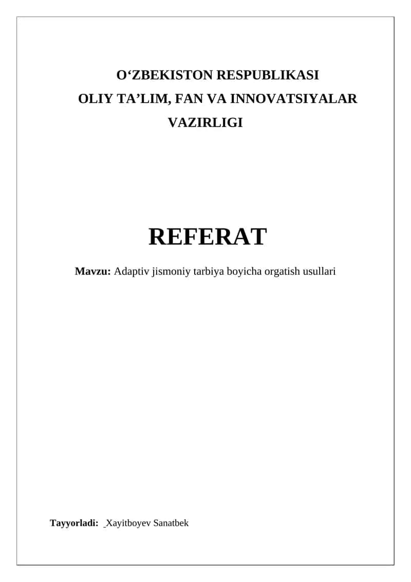 Adaptiv jismoniy tarbiya boyicha orgatish usullari