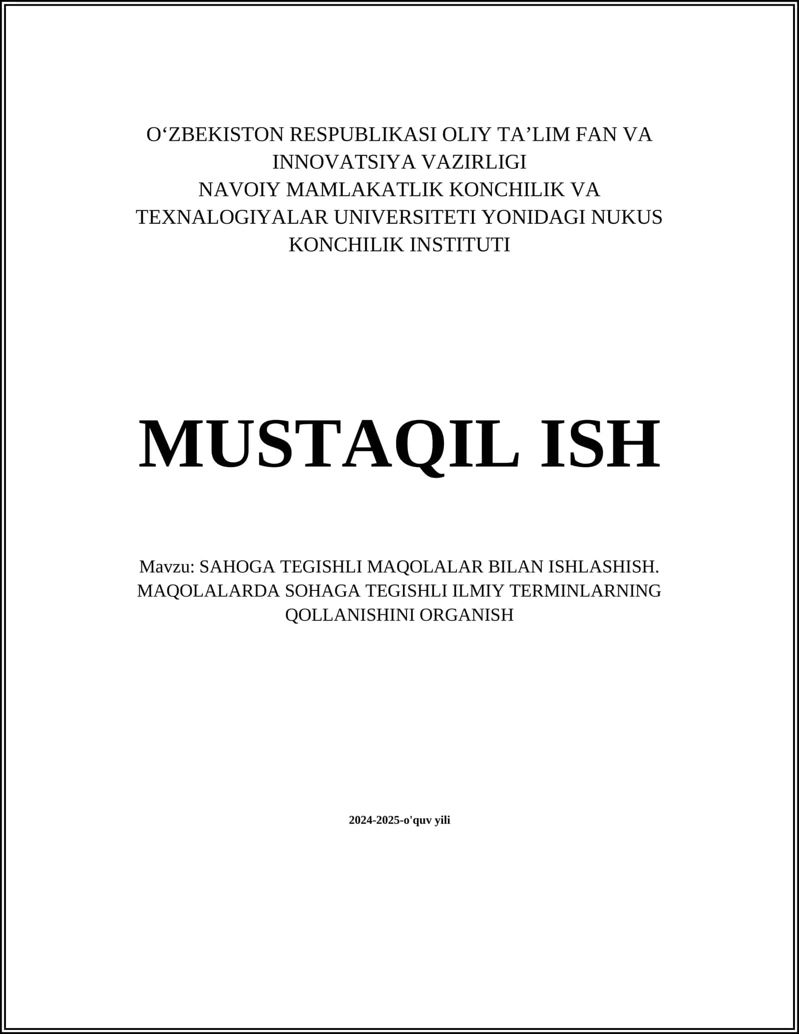 SAHOGA TEGISHLI MAQOLALAR BILAN ISHLASHISH. MAQOLALARDA SOHAGA TEGISHLI ILMIY TERMINLARNING QOLLANISHINI ORGANISH