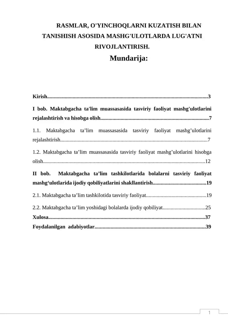 Tasviriy Faoliyat Mashg'ulotlari Rivojlanishi